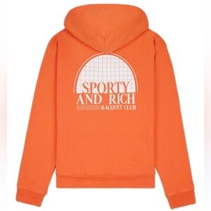 Sporty & Rich Racquet Ball Club Hoodie in bright blaze orange size medium